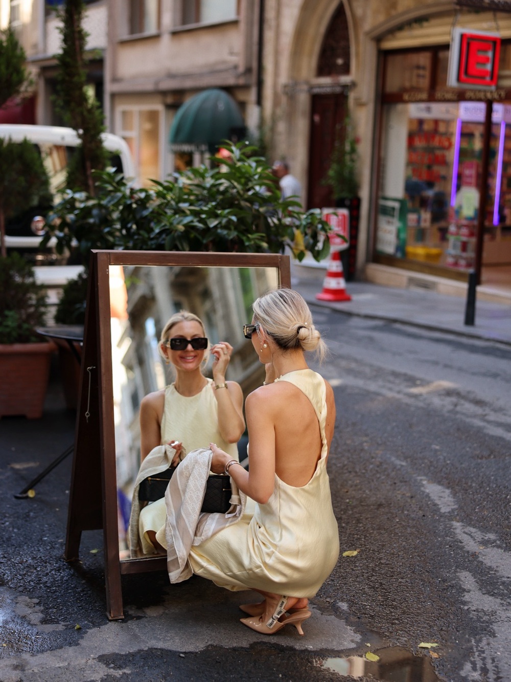 Satin Slip Dress in Pale Gold - Picture 5 of 6
